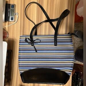 NOATD blue striped shoulder bag with black bow